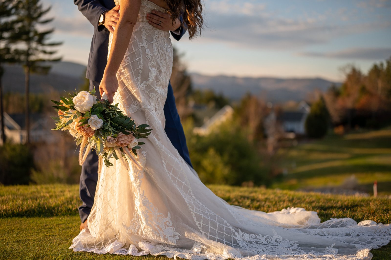 Wedding bouquet and bridal gown photographed by Kimberly Davis