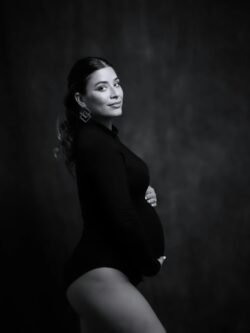 Black and white studio maternity portrait